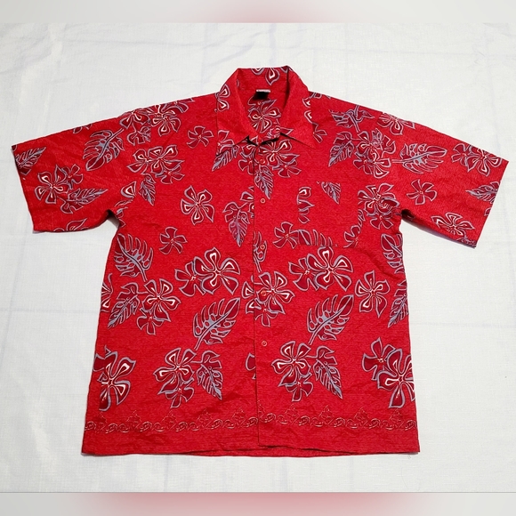 Men Aloha Shirt Cruise Tropical Luau Beach Hawaiian Party Red Sz M - Picture 1 of 7
